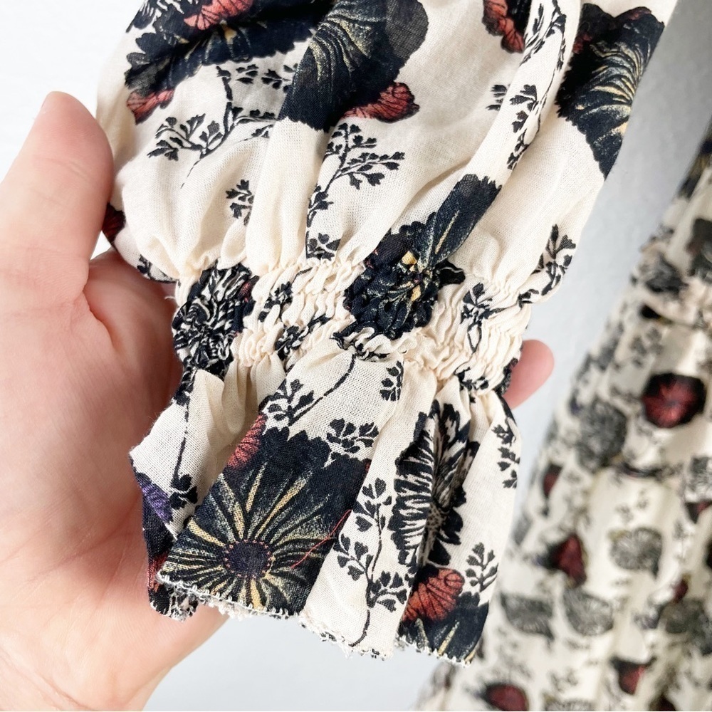 Ulla Johnson Winnifred Floral Long Sleeve Midi Dress Cotton Smocked Casual - Picture 7 of 11